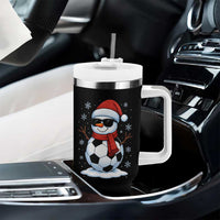 Christmas Soccer Snowman Tumbler With Handle Snowflakes Holiday Sports Xmas Pajamas Red Santa Hat - Wonder Print Shop