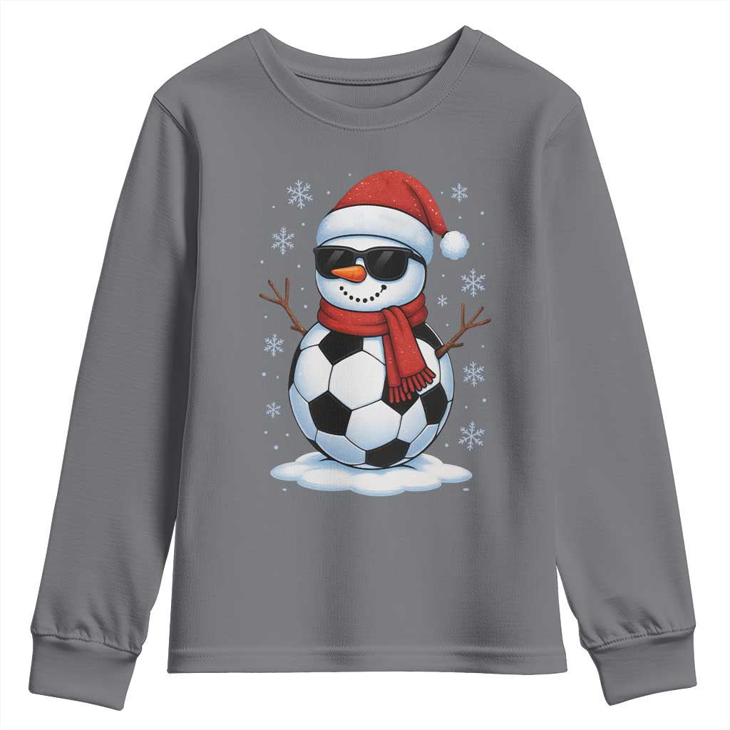 Christmas Soccer Snowman Youth Sweatshirt Snowflakes Holiday Sports Xmas Pajamas Red Santa Hat - Wonder Print Shop
