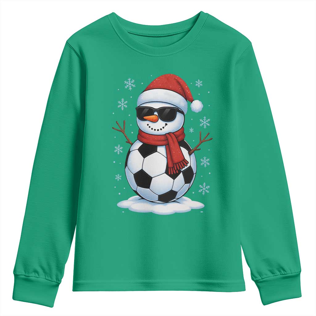 Christmas Soccer Snowman Youth Sweatshirt Snowflakes Holiday Sports Xmas Pajamas Red Santa Hat - Wonder Print Shop