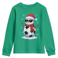 Christmas Soccer Snowman Youth Sweatshirt Snowflakes Holiday Sports Xmas Pajamas Red Santa Hat - Wonder Print Shop