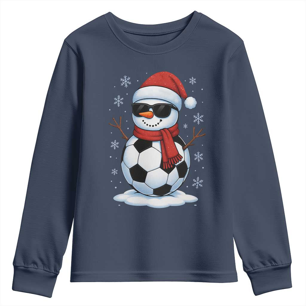 Christmas Soccer Snowman Youth Sweatshirt Snowflakes Holiday Sports Xmas Pajamas Red Santa Hat - Wonder Print Shop