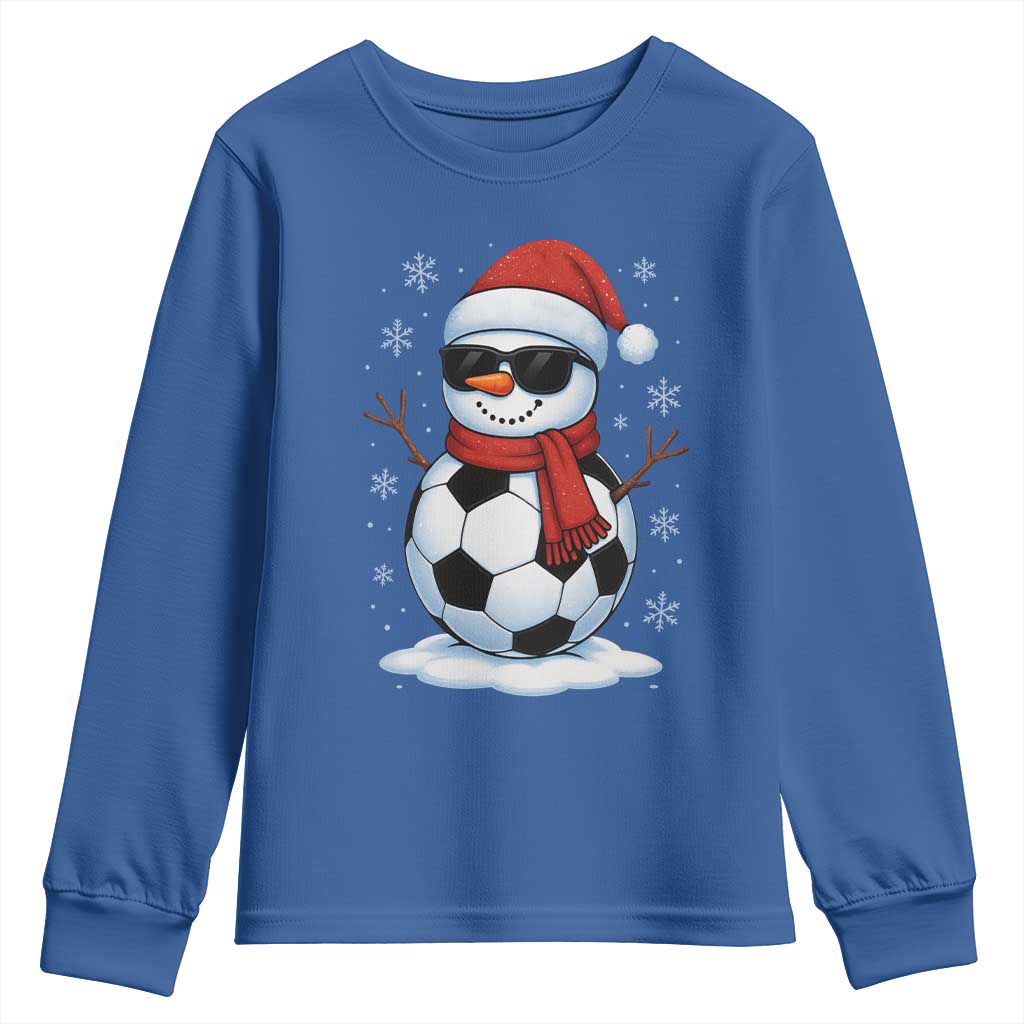 Christmas Soccer Snowman Youth Sweatshirt Snowflakes Holiday Sports Xmas Pajamas Red Santa Hat - Wonder Print Shop