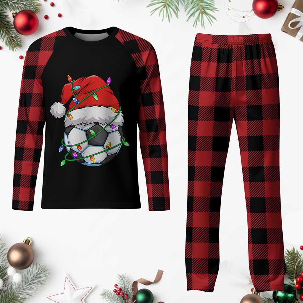 Soccer Christmas Plaid Pajama Set Santa Hat Sports Xmas Pajamas - Wonder Print Shop