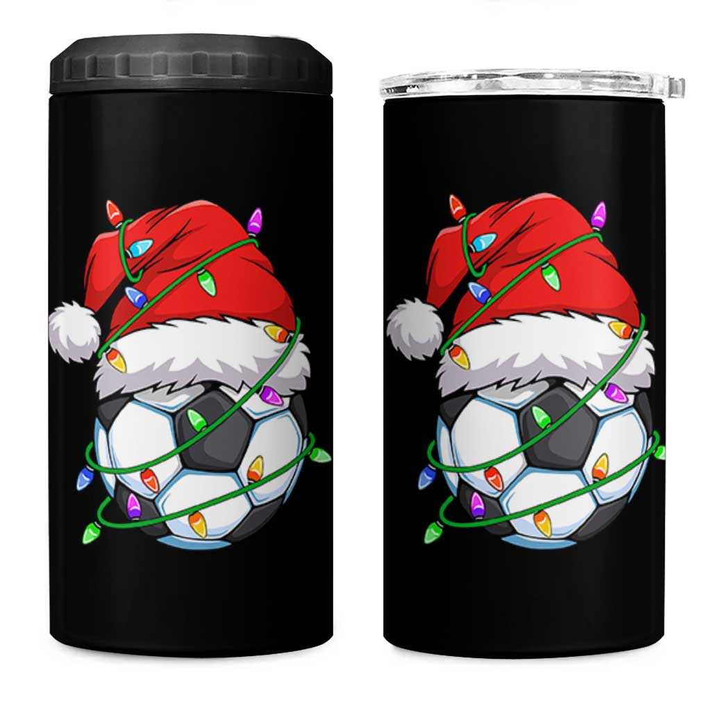 Soccer Christmas 4 in 1 Can Cooler Tumbler Santa Hat Sports Xmas Pajamas - Wonder Print Shop