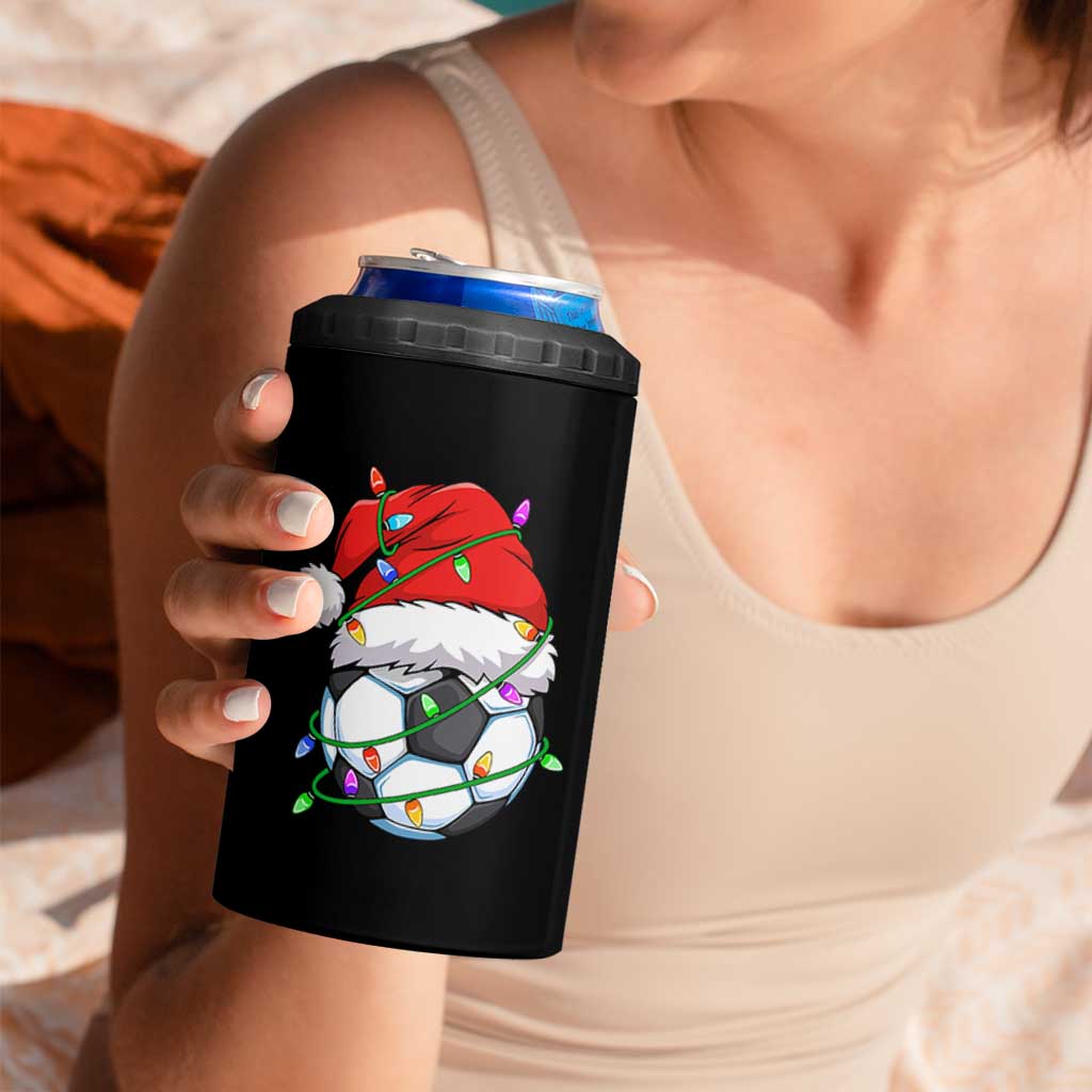 Soccer Christmas 4 in 1 Can Cooler Tumbler Santa Hat Sports Xmas Pajamas - Wonder Print Shop