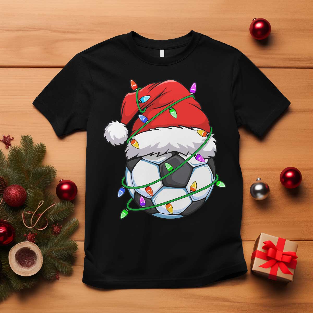 Soccer Christmas T Shirt Santa Hat Sports Xmas Pajamas - Wonder Print Shop