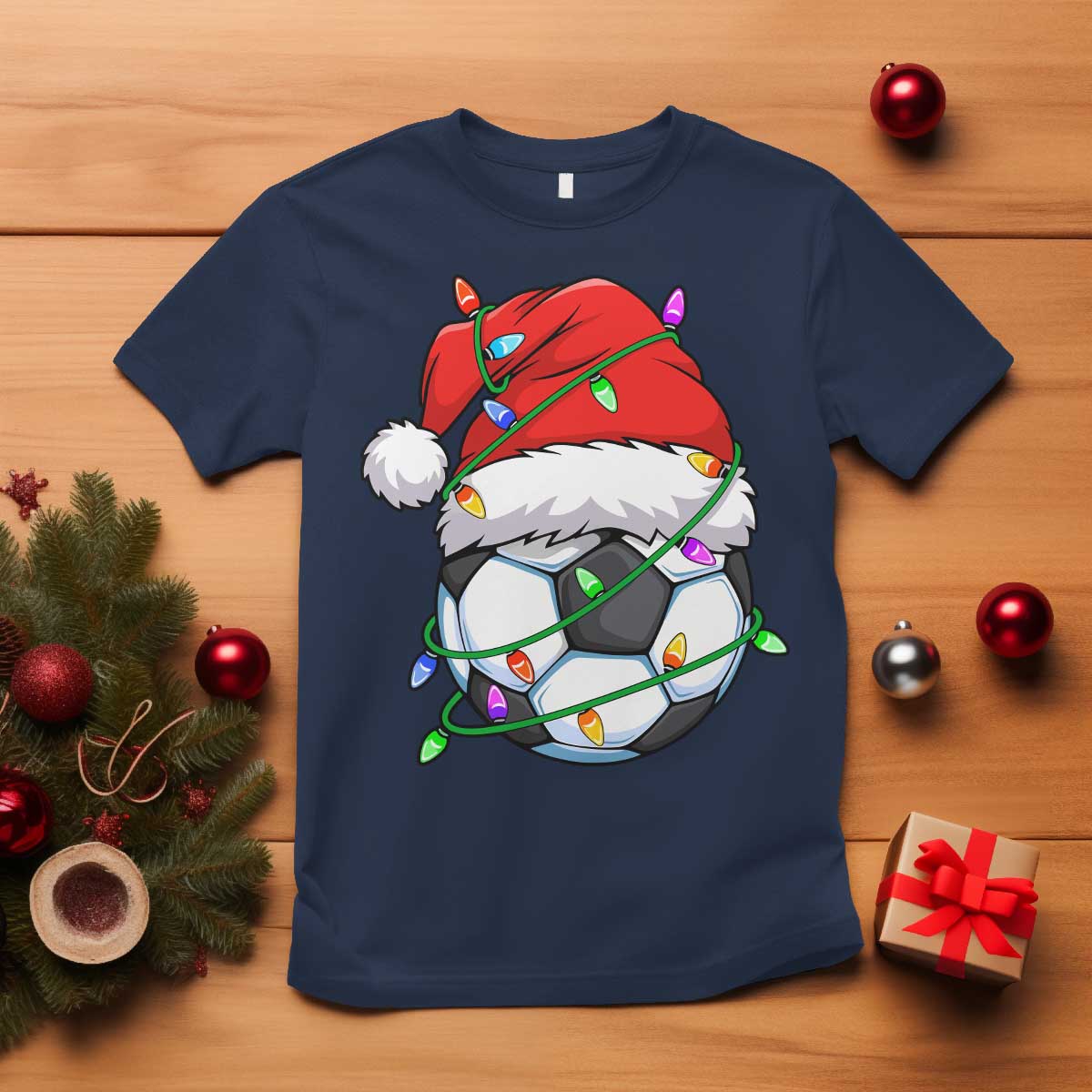 Soccer Christmas T Shirt Santa Hat Sports Xmas Pajamas - Wonder Print Shop