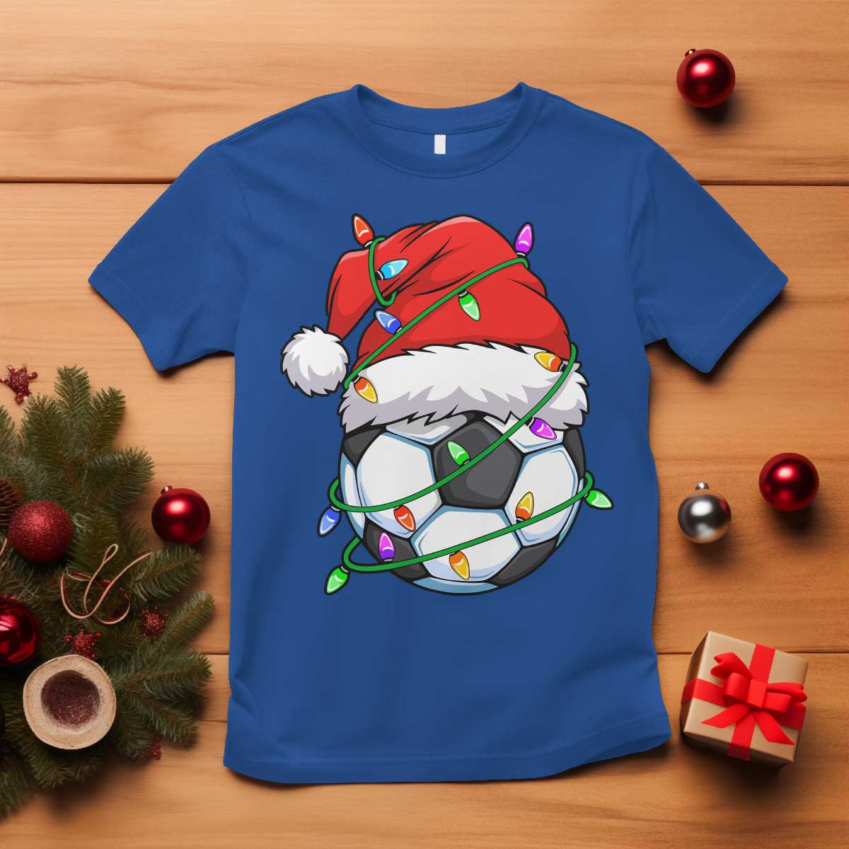 Soccer Christmas T Shirt Santa Hat Sports Xmas Pajamas - Wonder Print Shop