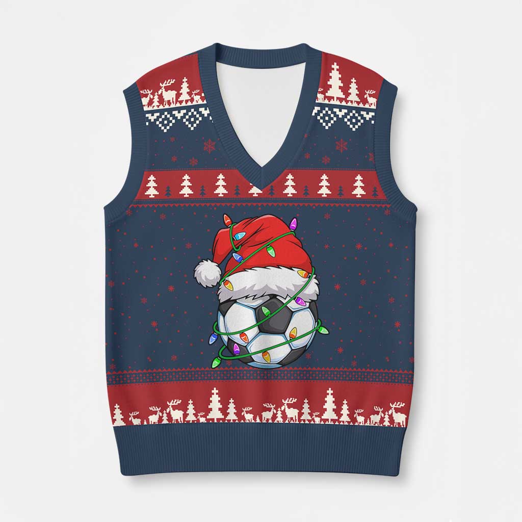 Soccer Xmas V-Neck Knit Sweater Vest Santa Hat Sports Xmas Pajamas - Wonder Print Shop