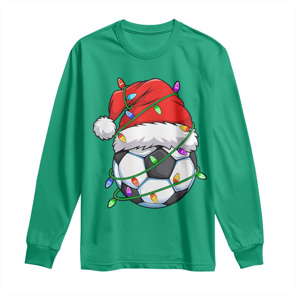 Soccer Christmas Long Sleeve Shirt Santa Hat Sports Xmas Pajamas - Wonder Print Shop