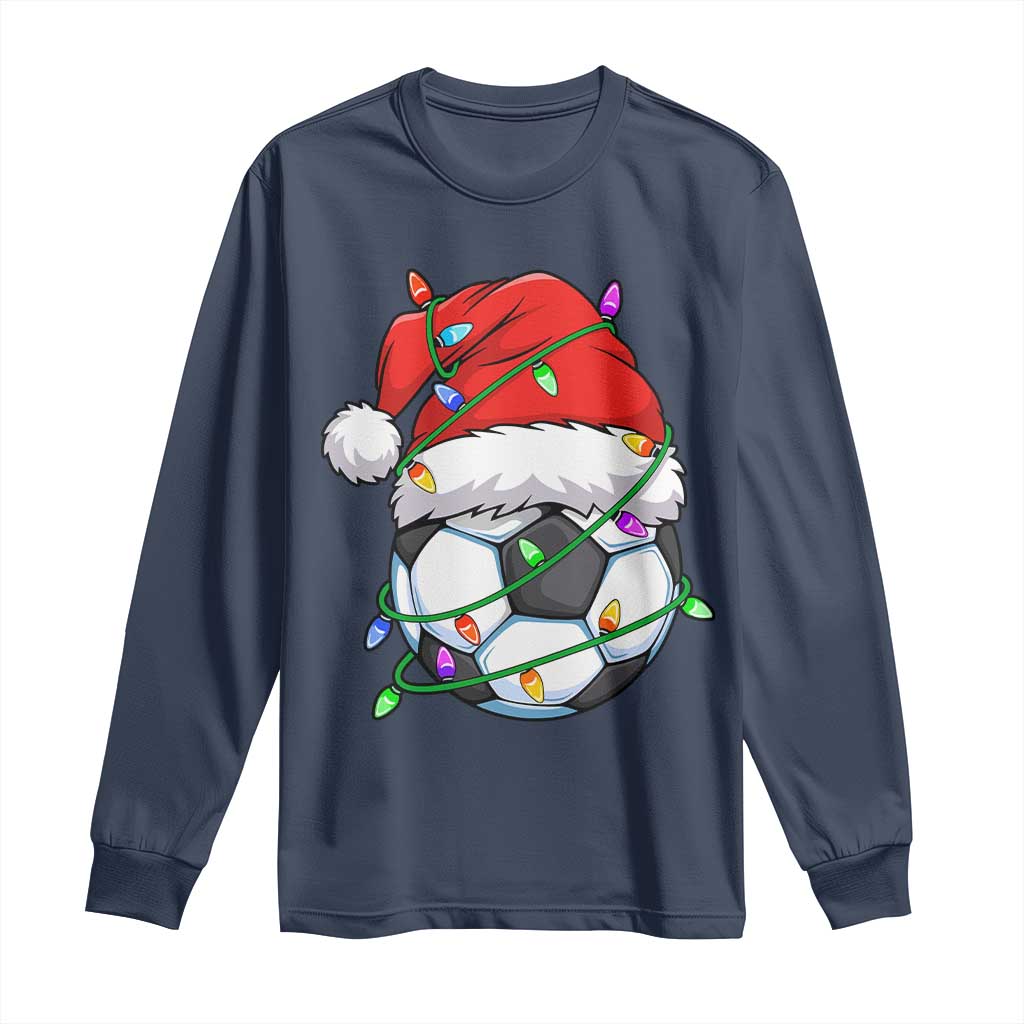 Soccer Christmas Long Sleeve Shirt Santa Hat Sports Xmas Pajamas - Wonder Print Shop