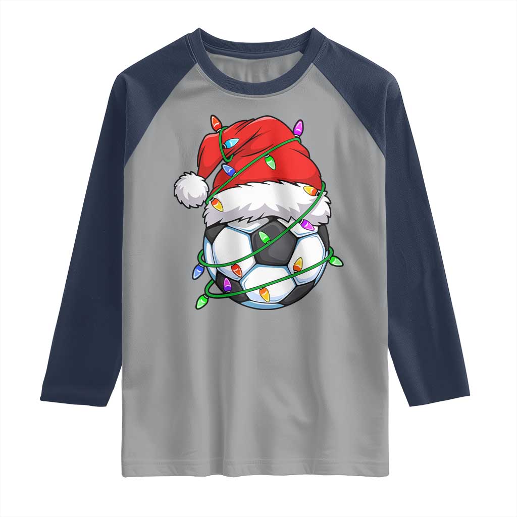Soccer Christmas Raglan Shirt Santa Hat Sports Xmas Pajamas - Wonder Print Shop