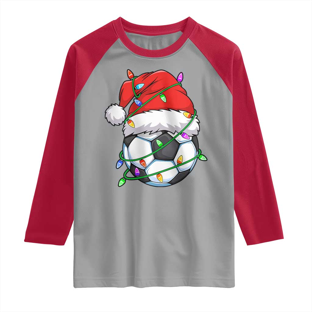 Soccer Christmas Raglan Shirt Santa Hat Sports Xmas Pajamas - Wonder Print Shop