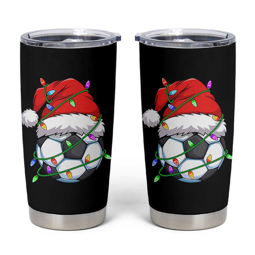 Soccer Christmas Tumbler Cup Santa Hat Sports Xmas Pajamas - Wonder Print Shop