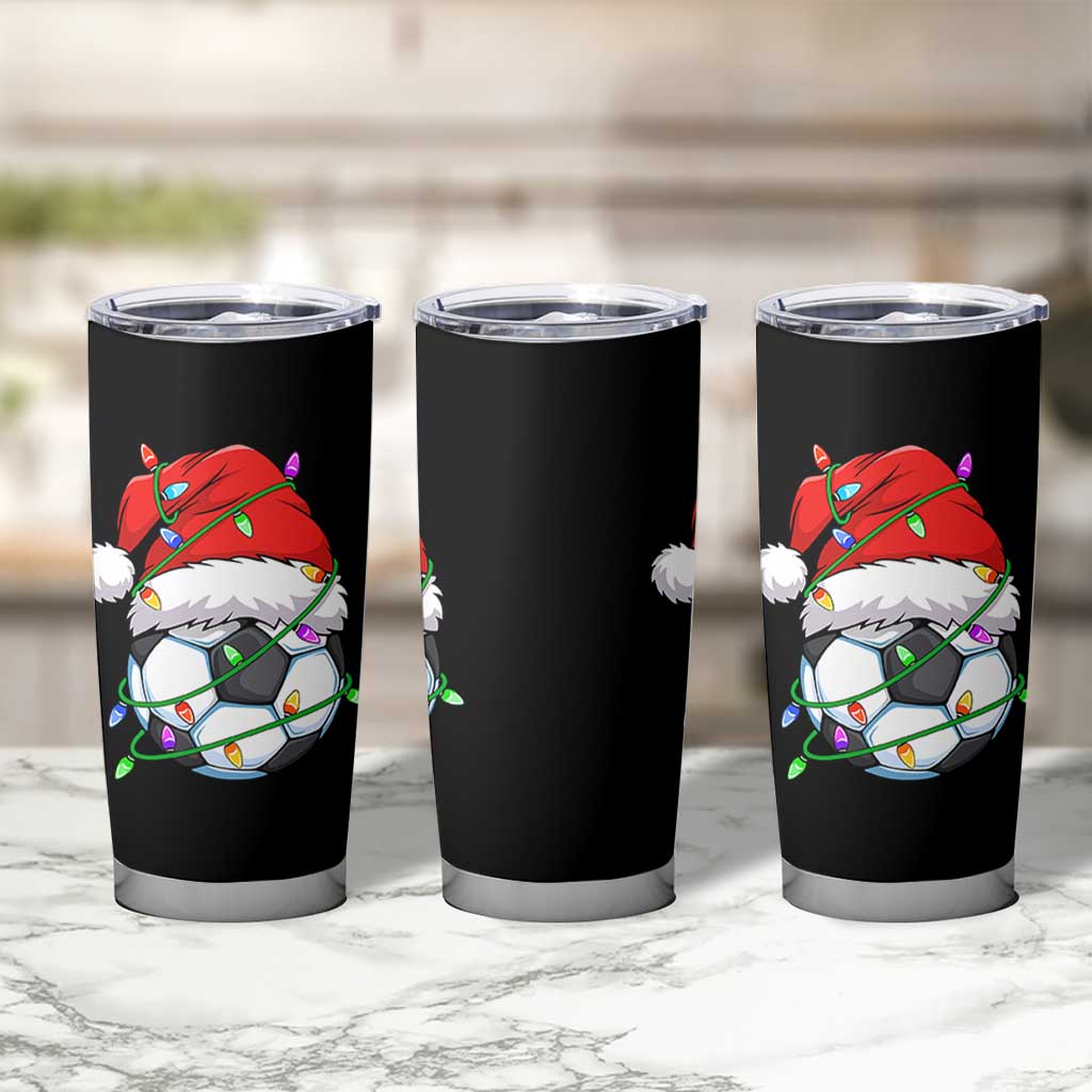 Soccer Christmas Tumbler Cup Santa Hat Sports Xmas Pajamas - Wonder Print Shop