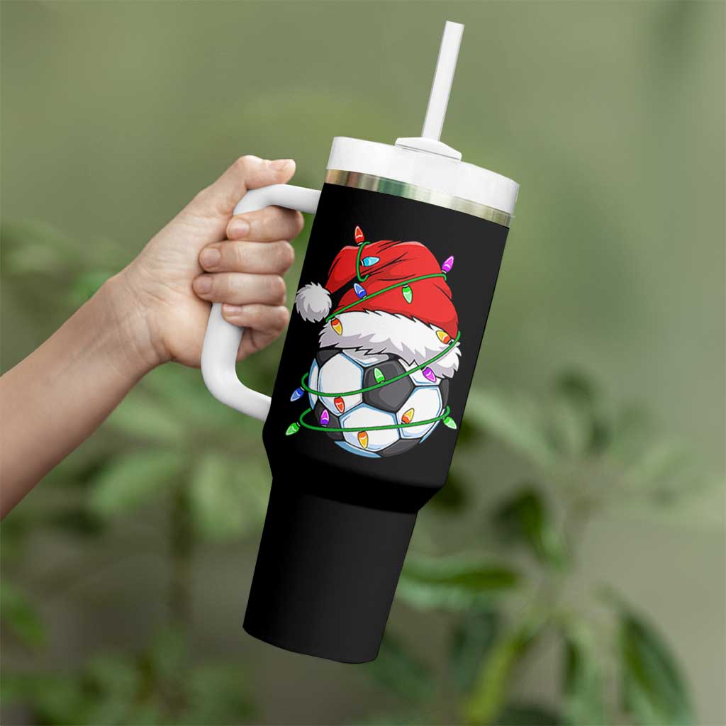 Soccer Christmas Tumbler With Handle Santa Hat Sports Xmas Pajamas - Wonder Print Shop