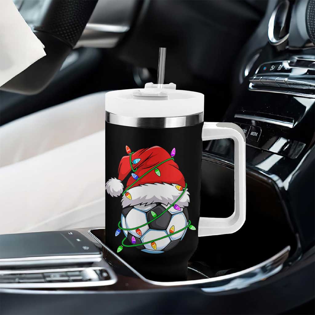 Soccer Christmas Tumbler With Handle Santa Hat Sports Xmas Pajamas - Wonder Print Shop