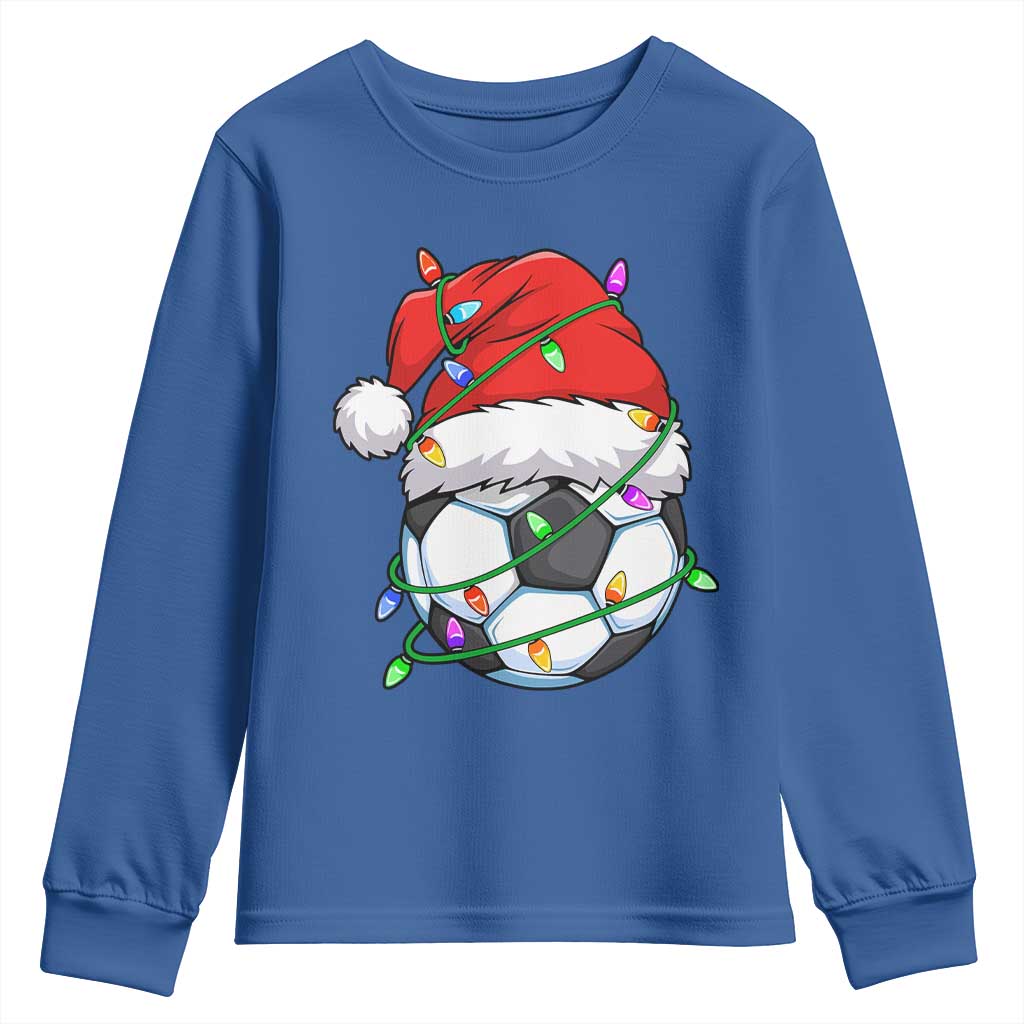 Soccer Christmas Youth Sweatshirt Santa Hat Sports Xmas Pajamas - Wonder Print Shop