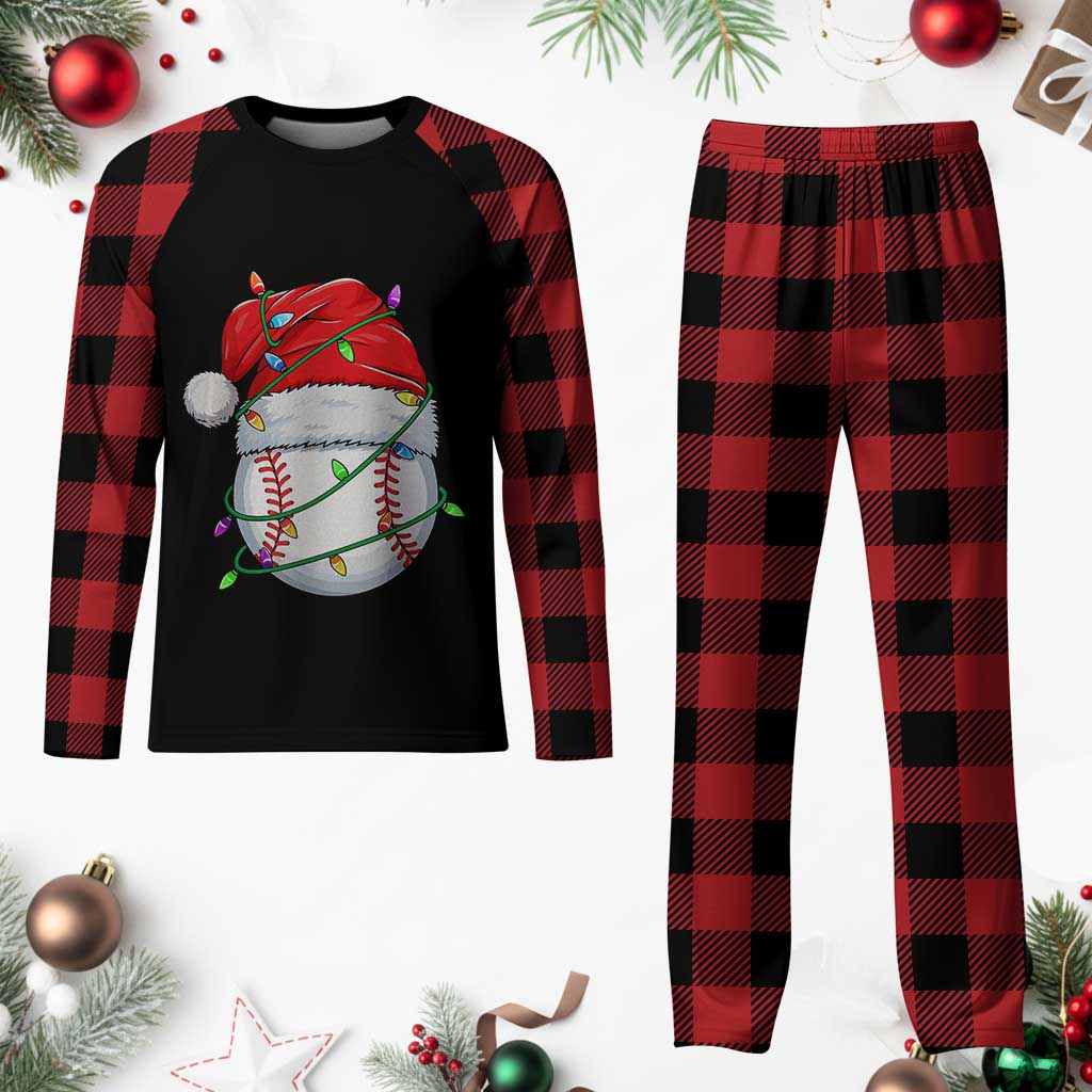 Christmas Baseball Plaid Pajama Set Santa Hat Sports Men Boys Xmas Pajamas - Wonder Print Shop