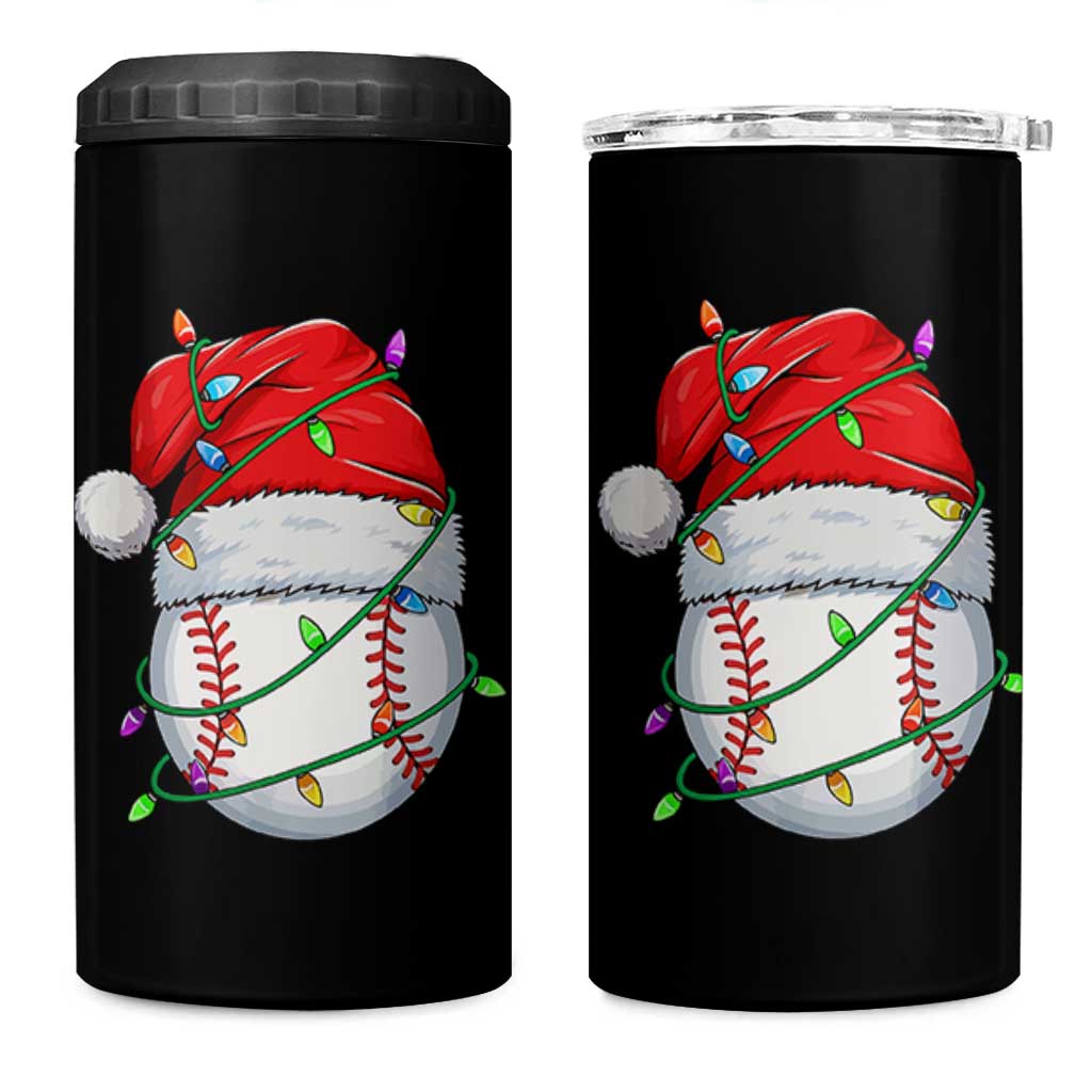Christmas Baseball 4 in 1 Can Cooler Tumbler Santa Hat Sports Men Boys Xmas Pajamas - Wonder Print Shop