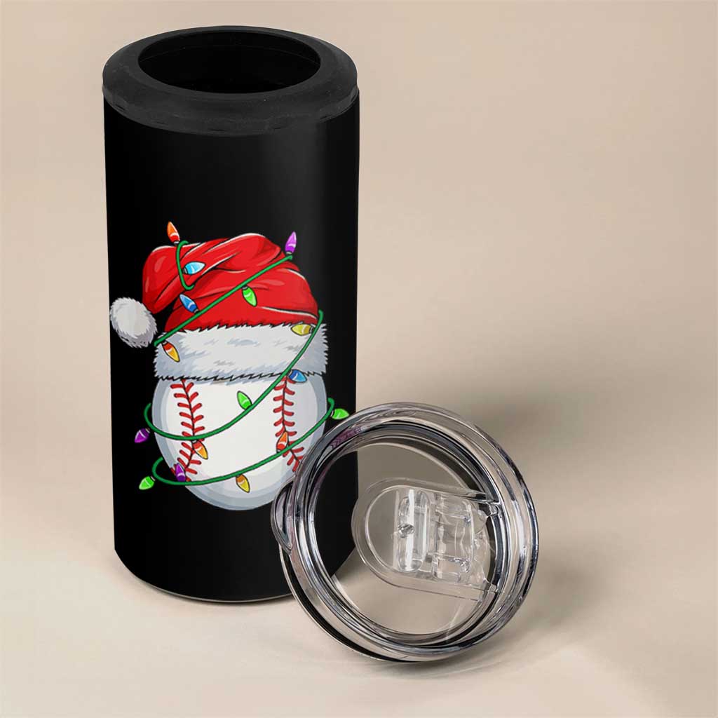 Christmas Baseball 4 in 1 Can Cooler Tumbler Santa Hat Sports Men Boys Xmas Pajamas - Wonder Print Shop
