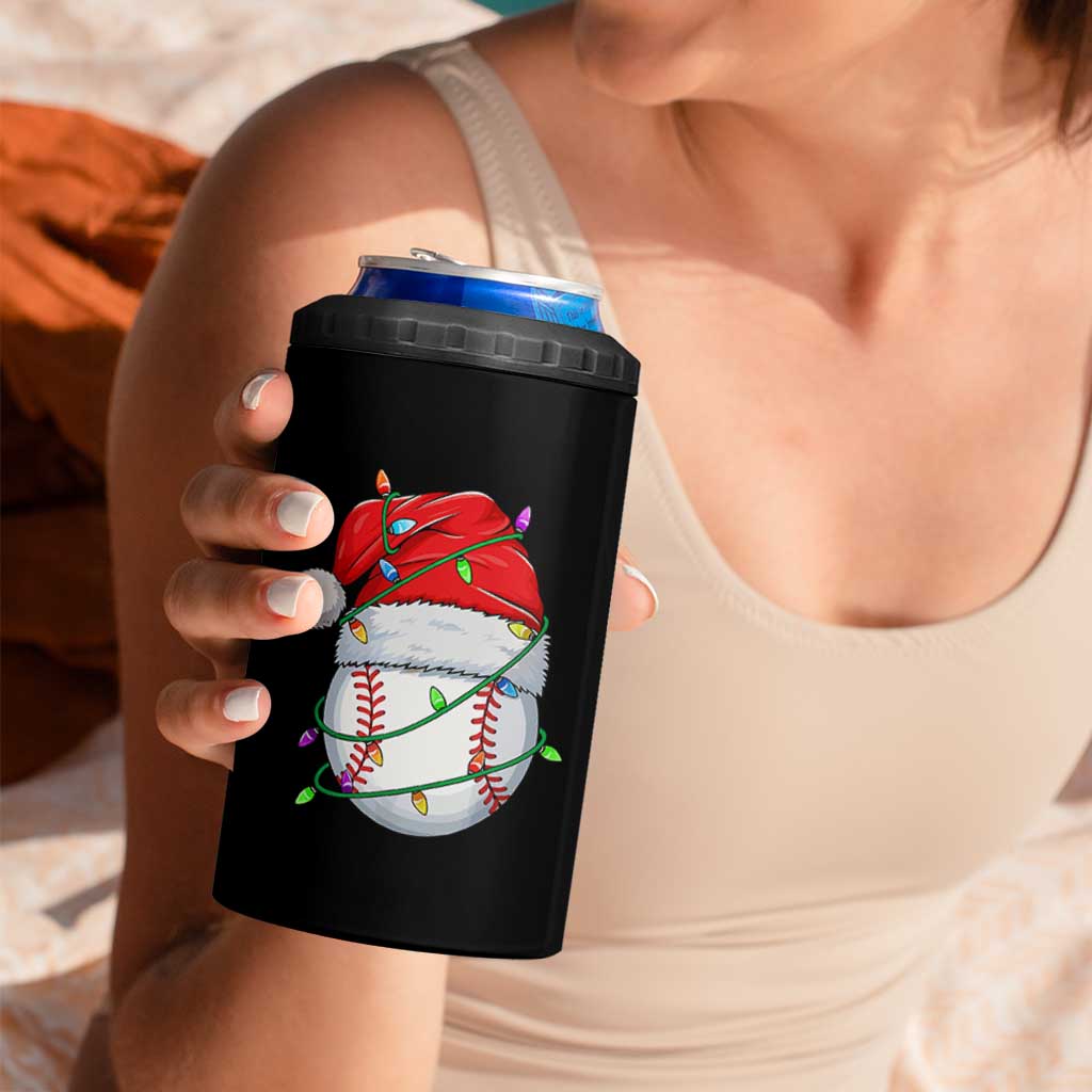 Christmas Baseball 4 in 1 Can Cooler Tumbler Santa Hat Sports Men Boys Xmas Pajamas - Wonder Print Shop