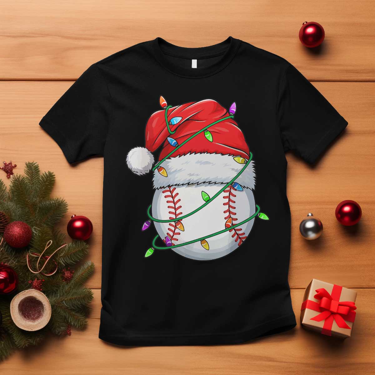 Christmas Baseball T Shirt Santa Hat Sports Men Boys Xmas Pajamas - Wonder Print Shop
