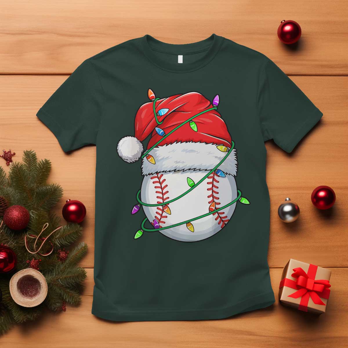 Christmas Baseball T Shirt Santa Hat Sports Men Boys Xmas Pajamas - Wonder Print Shop
