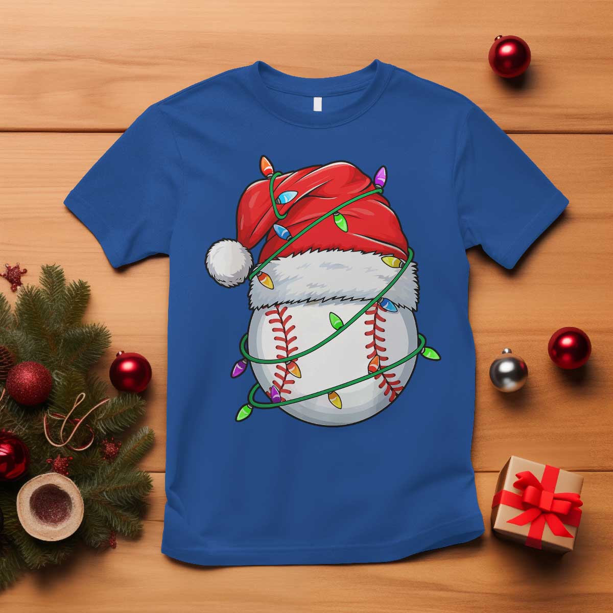 Christmas Baseball T Shirt Santa Hat Sports Men Boys Xmas Pajamas - Wonder Print Shop