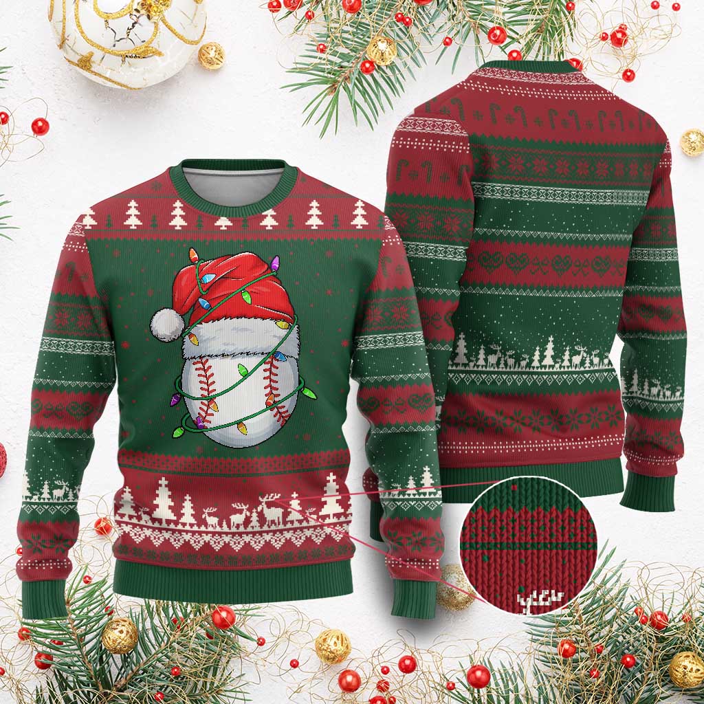 Xmas Baseball Ugly Christmas Sweater Santa Hat Sports Men Boys Xmas Pajamas - Wonder Print Shop