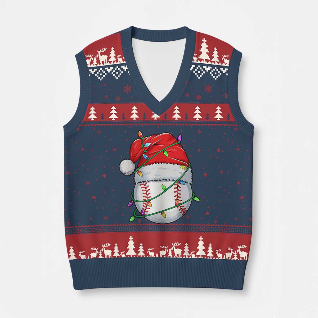 Xmas Baseball V-Neck Knit Sweater Vest Santa Hat Sports Men Boys Xmas Pajamas - Wonder Print Shop