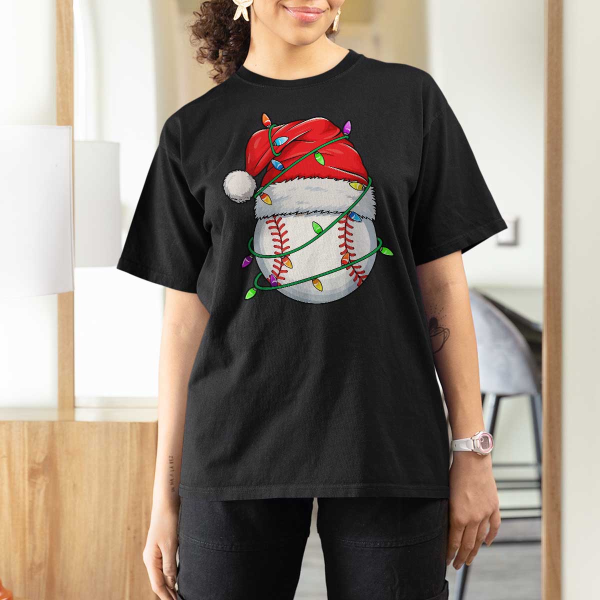 Christmas Baseball T Shirt For Women Santa Hat Sports Men Boys Xmas Pajamas - Wonder Print Shop
