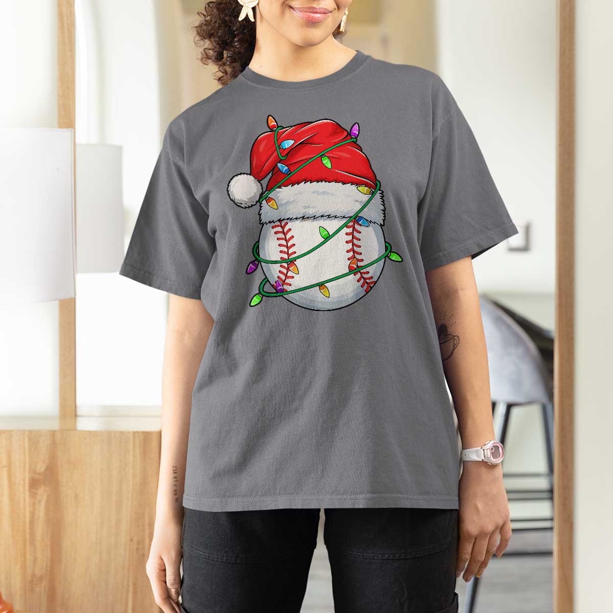 Christmas Baseball T Shirt For Women Santa Hat Sports Men Boys Xmas Pajamas - Wonder Print Shop