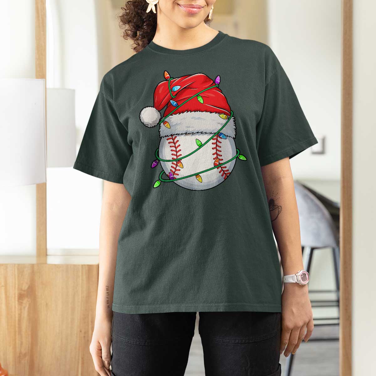 Christmas Baseball T Shirt For Women Santa Hat Sports Men Boys Xmas Pajamas - Wonder Print Shop