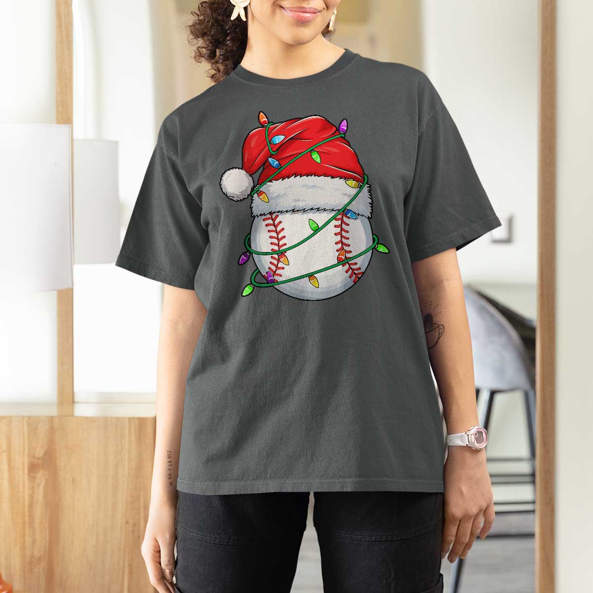 Christmas Baseball T Shirt For Women Santa Hat Sports Men Boys Xmas Pajamas - Wonder Print Shop
