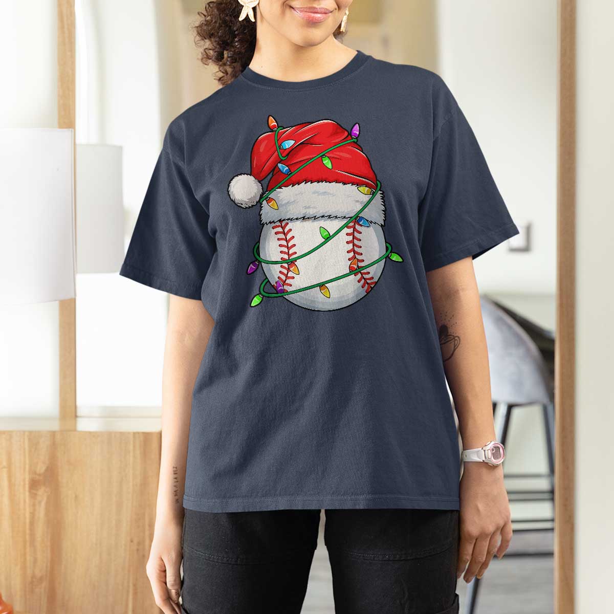 Christmas Baseball T Shirt For Women Santa Hat Sports Men Boys Xmas Pajamas - Wonder Print Shop