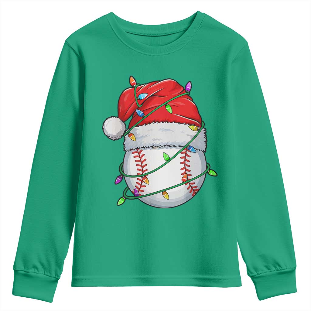 Christmas Baseball Youth Sweatshirt Santa Hat Sports Men Boys Xmas Pajamas - Wonder Print Shop