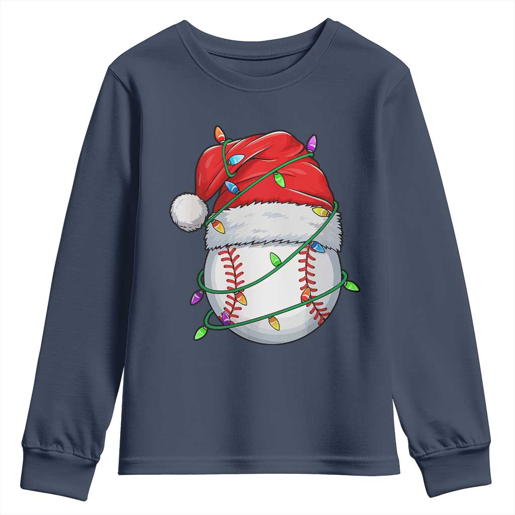 Christmas Baseball Youth Sweatshirt Santa Hat Sports Men Boys Xmas Pajamas - Wonder Print Shop