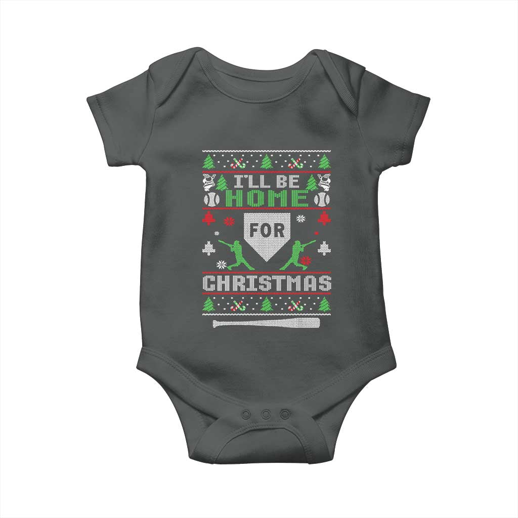 Baseball Ugly Christmas Baby Onesie I'll Be Home For Xmas - Wonder Print Shop