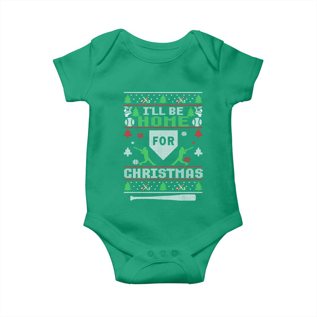 Baseball Ugly Christmas Baby Onesie I'll Be Home For Xmas - Wonder Print Shop