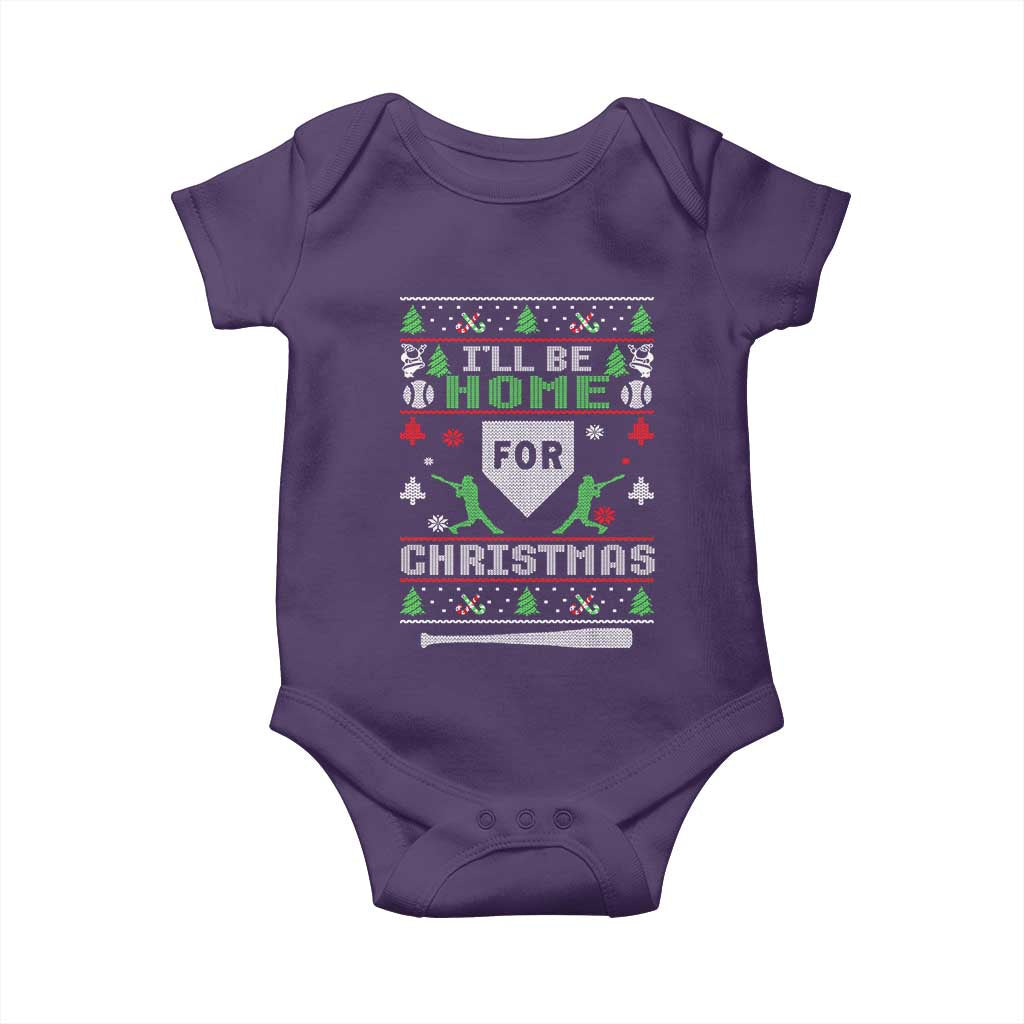 Baseball Ugly Christmas Baby Onesie I'll Be Home For Xmas - Wonder Print Shop