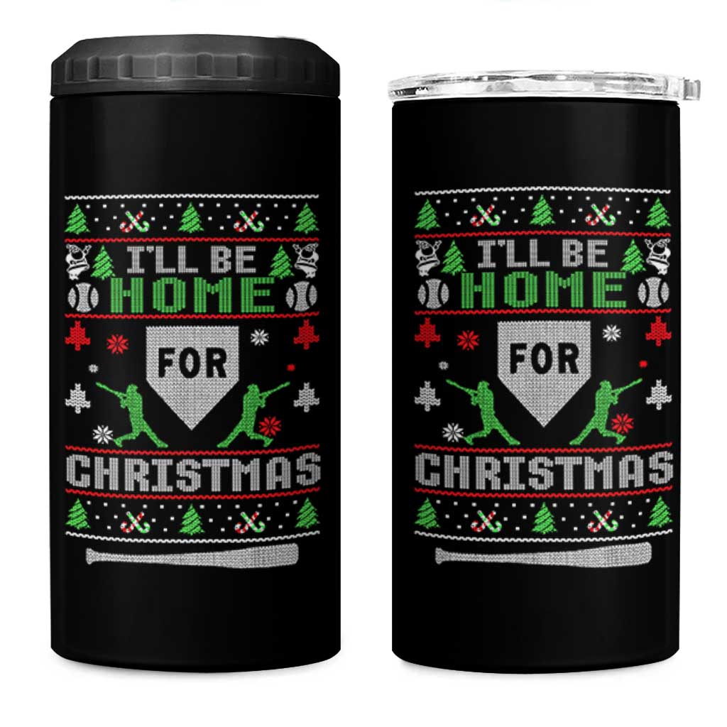 Baseball Ugly Christmas 4 in 1 Can Cooler Tumbler I'll Be Home For Xmas - Wonder Print Shop