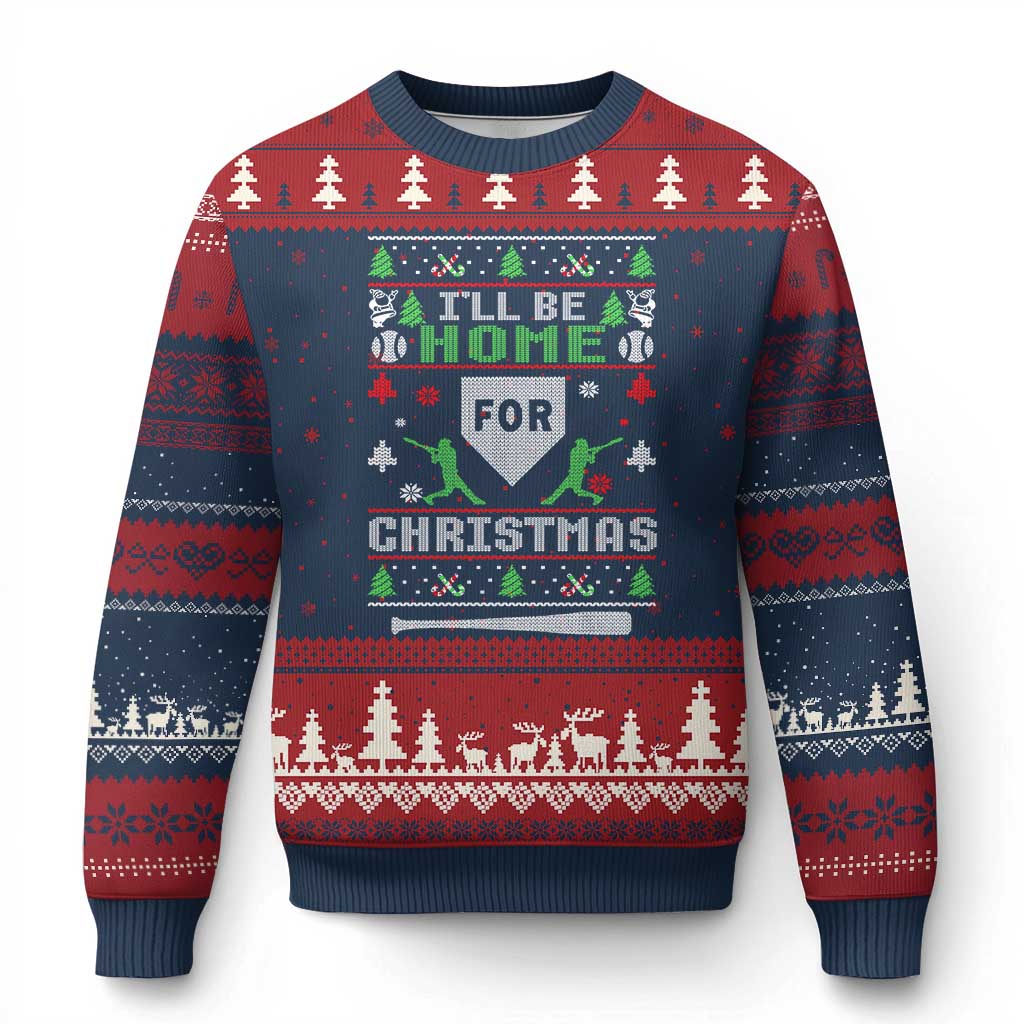 Baseball Ugly Xmas Ugly Christmas Sweater I'll Be Home For Xmas - Wonder Print Shop