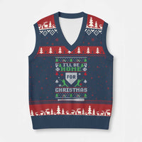 Baseball Ugly Xmas V-Neck Knit Sweater Vest I'll Be Home For Xmas - Wonder Print Shop