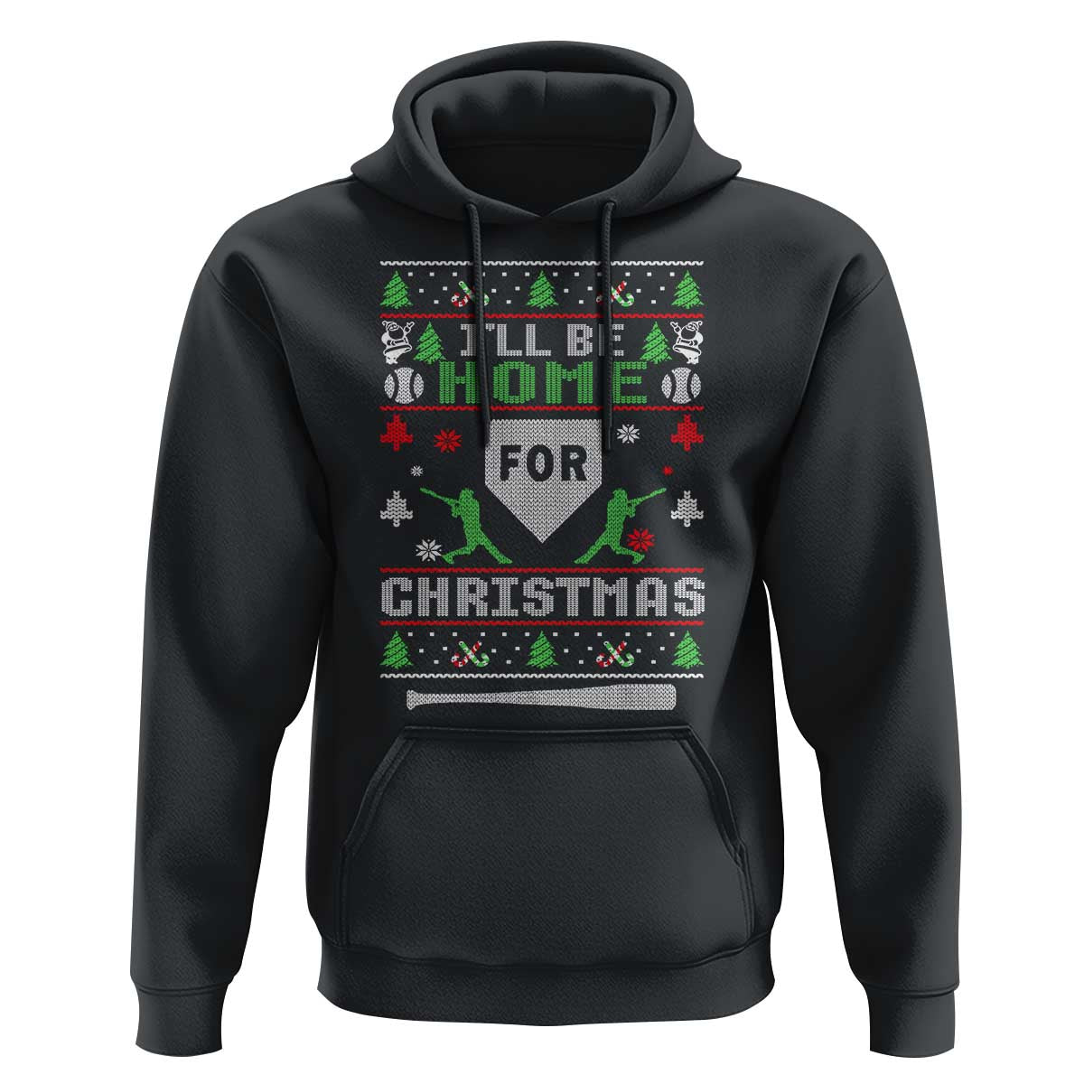 Baseball Ugly Christmas Hoodie I'll Be Home For Xmas - Wonder Print Shop