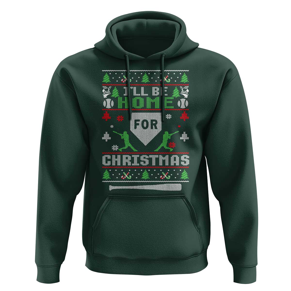 Baseball Ugly Christmas Hoodie I'll Be Home For Xmas - Wonder Print Shop