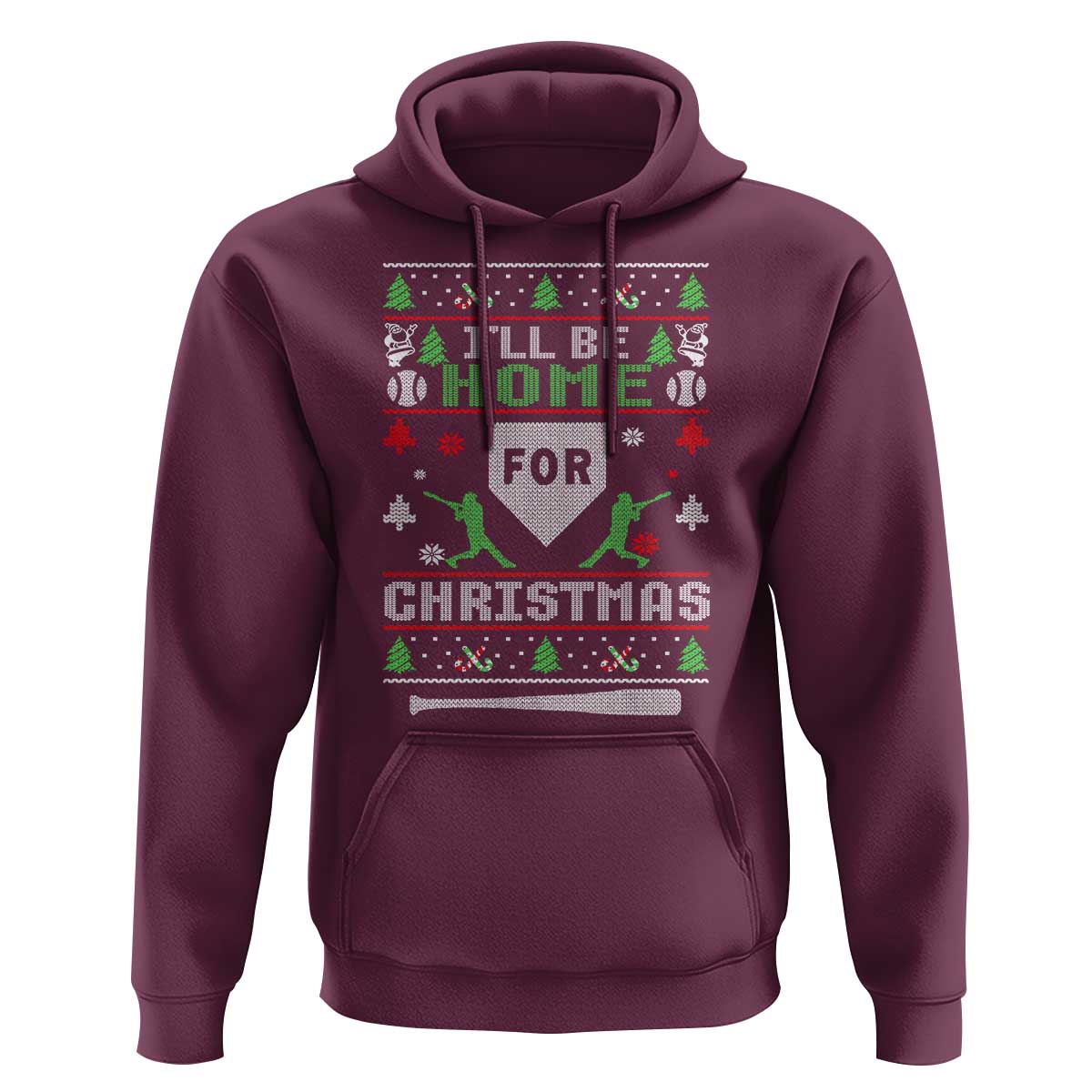 Baseball Ugly Christmas Hoodie I'll Be Home For Xmas - Wonder Print Shop