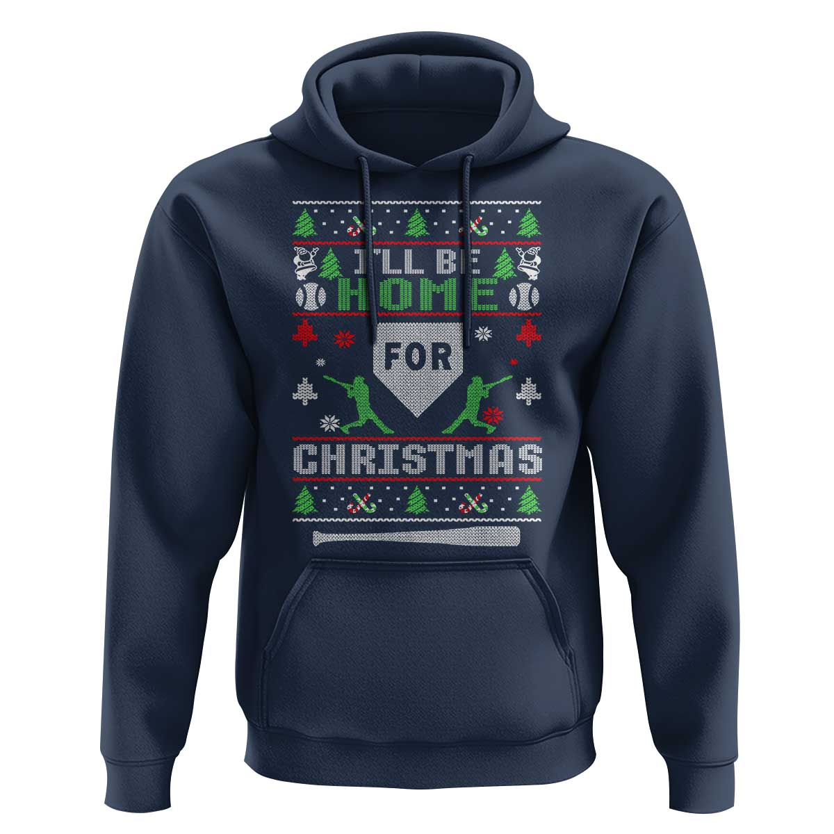 Baseball Ugly Christmas Hoodie I'll Be Home For Xmas - Wonder Print Shop