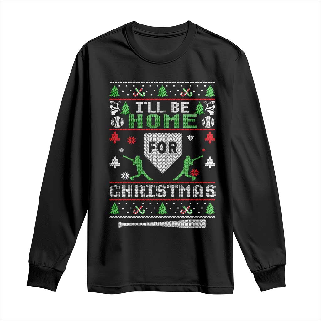 Baseball Ugly Christmas Long Sleeve Shirt I'll Be Home For Xmas - Wonder Print Shop