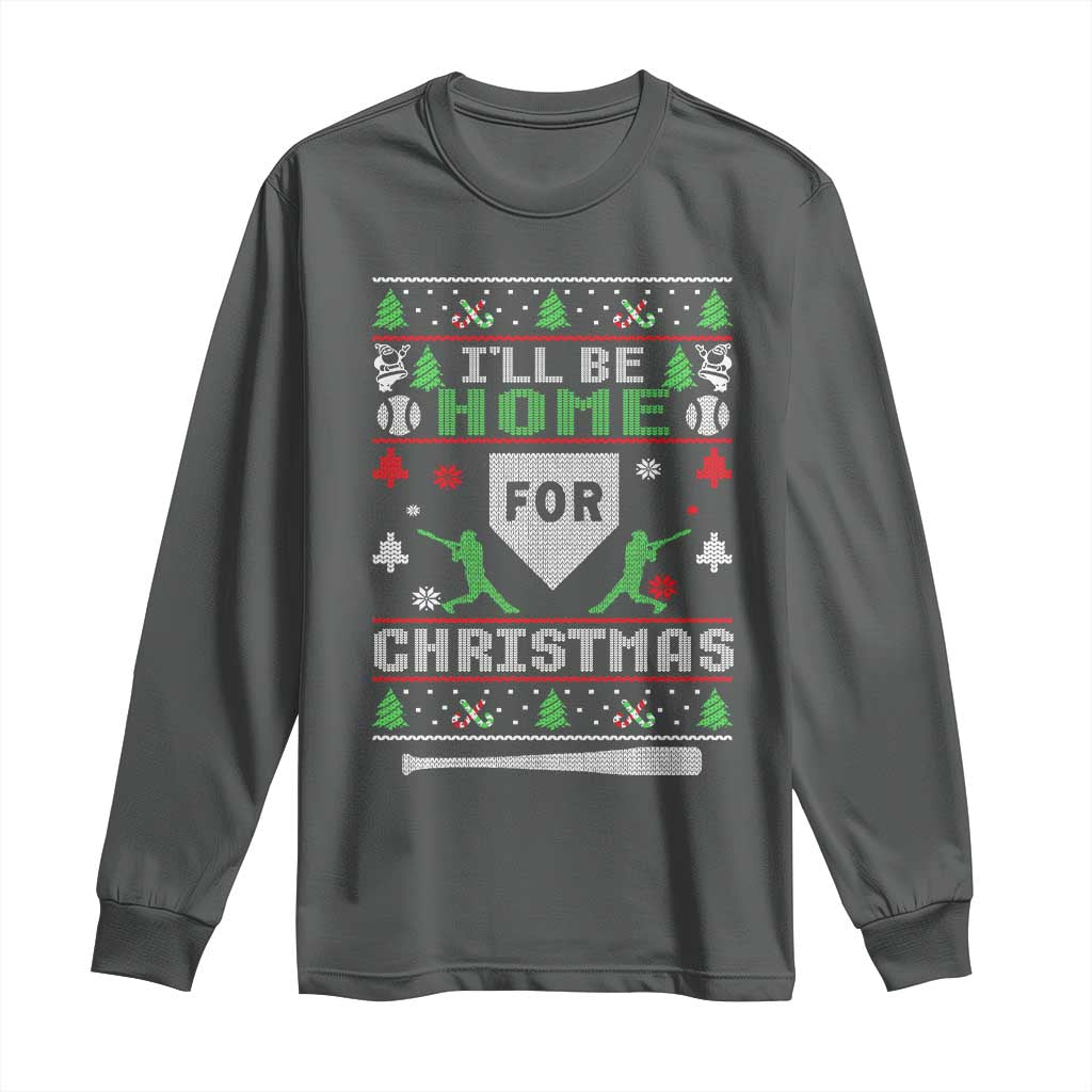 Baseball Ugly Christmas Long Sleeve Shirt I'll Be Home For Xmas - Wonder Print Shop